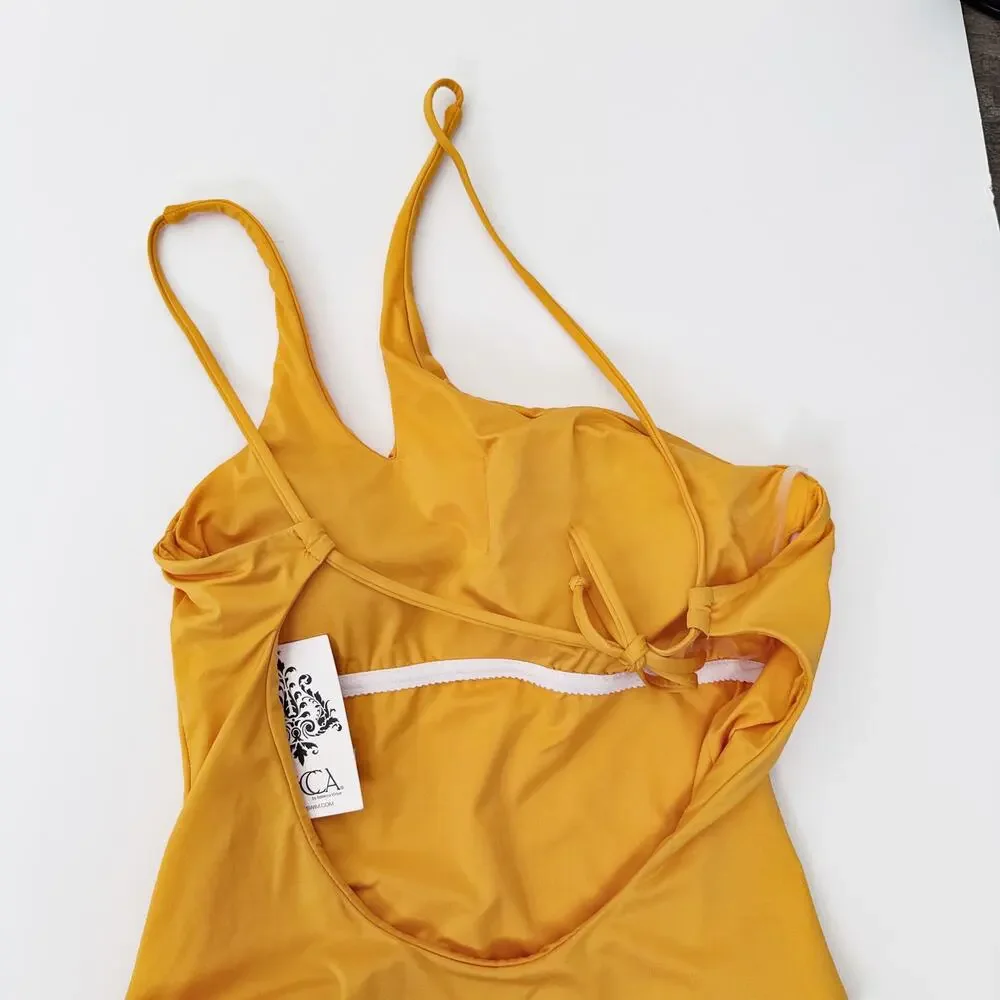 [Becca by Rebecca Virtue] Marigold Asymmetrical Tie Back Swimsuit NWT Sz Large L